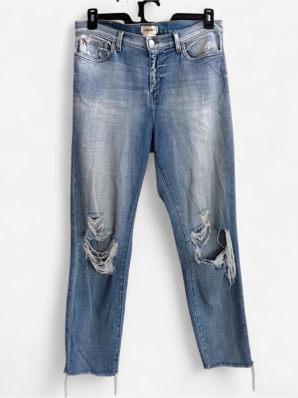 L’AGENCE Distressed Light Wash Skinny Jeans Size 30 Frayed Hem